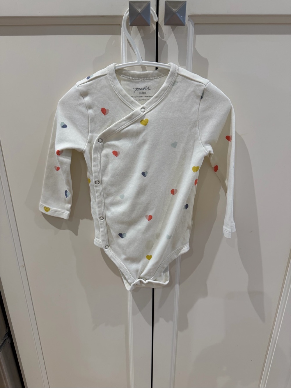Pehr 12-18m organic cotton White Heart-Print Long-Sleeve One-Piece